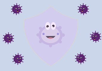 Immunity protects against coronavirus flat 
illustration.  COVID-19 design background. Virus protection.