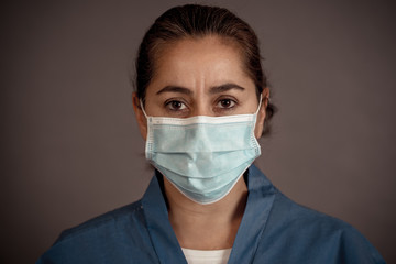 Female Doctor or Nurse Wearing Protective face medical Mask. Save lives from Covid-19 Outbreak