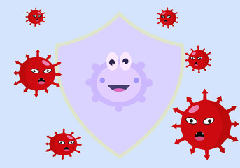 Fototapeta premium Immunity protects against coronavirus flat illustration. COVID-19 design background. Virus protection.