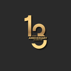 13 years anniversary celebration logotype with elegant modern number gold color for celebration - obrazy, fototapety, plakaty