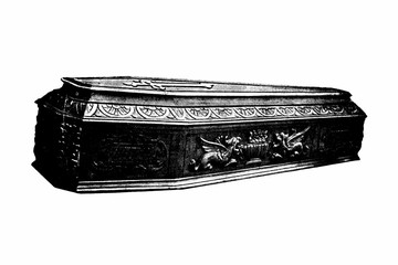 COFFIN hand carved - Original Vintage 1880s Victorian age illustration