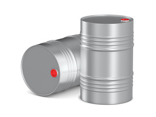 two metallic barrels on white background. Isolated 3D illustration