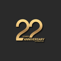 22 years anniversary celebration logotype with elegant modern number gold color for celebration - obrazy, fototapety, plakaty