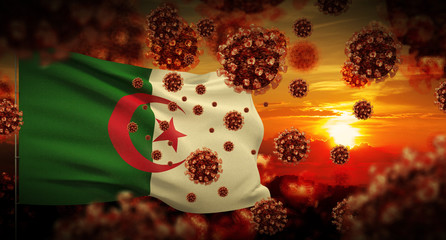 COVID-19 Coronavirus 2019-nCov virus outbreak lockdown concept concept with flag of Algeria. 3D illustration.
