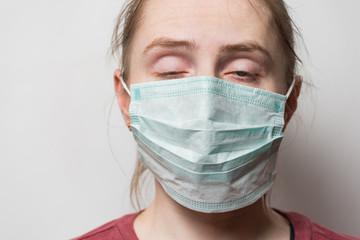 Patient in protective medical mask. Carriers coronavirus. Health care and medical concept