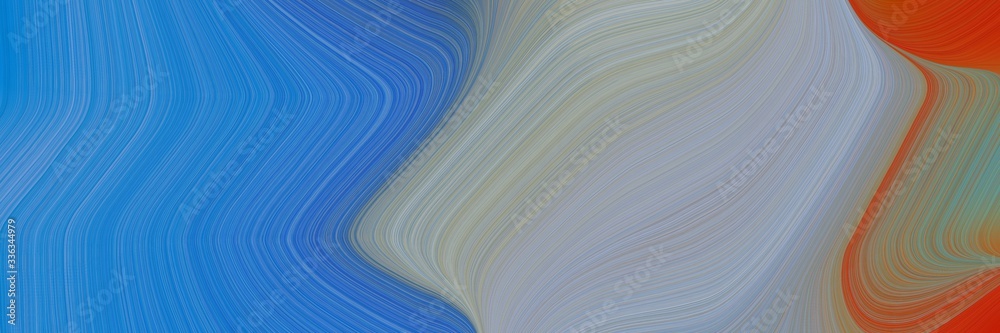 Poster abstract moving horizontal header with light slate gray, strong blue and sienna colors. fluid curved flowing waves and curves