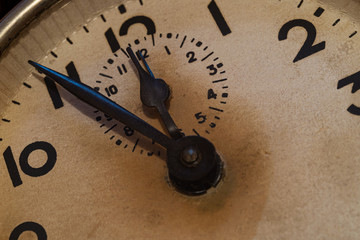 Old alarm clock close-up, time has stopped to ..................