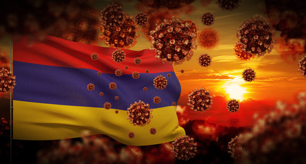 COVID-19 Coronavirus 2019-nCov virus outbreak lockdown concept concept with flag of Armenia. 3D illustration.