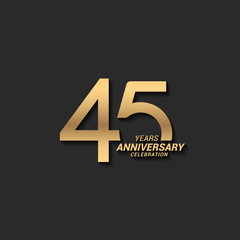 45 years anniversary celebration logotype with elegant modern number gold color for celebration - obrazy, fototapety, plakaty