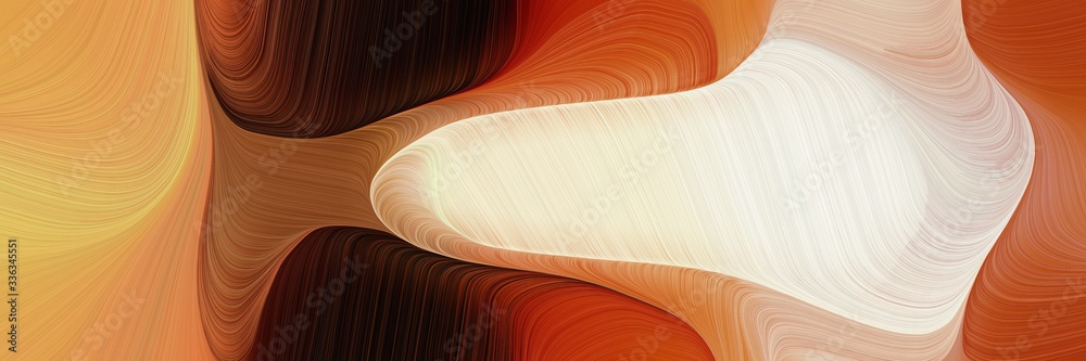 Poster abstract moving horizontal banner with wheat, saddle brown and very dark red colors. fluid curved lines with dynamic flowing waves and curves
