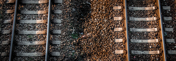 Aerial picture of a two railway tracks side by side.