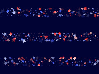 Fototapeta na wymiar Flying red blue white star sparkles vector american patriotic background.
