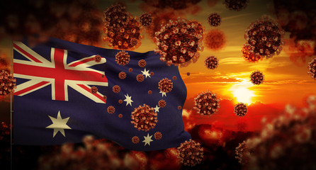 COVID-19 Coronavirus 2019-nCov virus outbreak lockdown concept concept with flag of Australia. 3D illustration.
