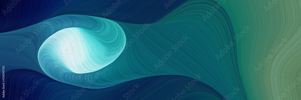 Poster abstract artistic header with teal green, sky blue and very dark blue colors. fluid curved lines wit