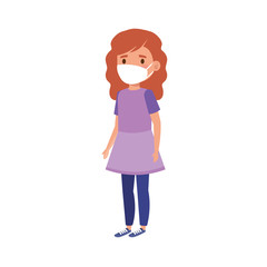 cute girl with face mask isolated icon vector illustration design