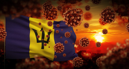 COVID-19 Coronavirus 2019-nCov virus outbreak lockdown concept concept with flag of Barbados. 3D illustration.