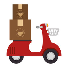 boxes of face masks in motorcycle of delivery vector illustration design