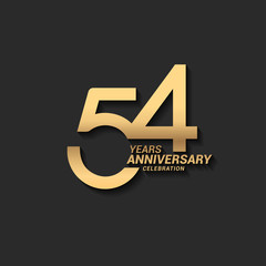 54 years anniversary celebration logotype with elegant modern number gold color for celebration - obrazy, fototapety, plakaty