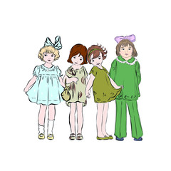 Beautiful little girls on white background. Positive friends standing together. Happy children. Youth lifestyle. Healthy baby. Fun childhood moment. 