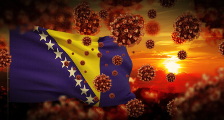 COVID-19 Coronavirus 2019-nCov virus outbreak lockdown concept concept with flag of Bosnia and Hercegovina. 3D illustration.