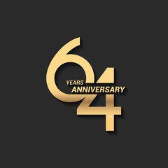 64 years anniversary celebration logotype with elegant modern number gold color for celebration - obrazy, fototapety, plakaty