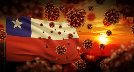 COVID-19 Coronavirus 2019-nCov virus outbreak lockdown concept concept with flag of Chile. 3D illustration.