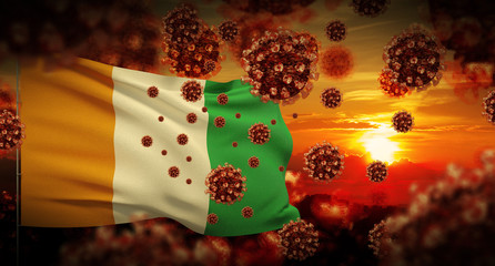 COVID-19 Coronavirus 2019-nCov virus outbreak lockdown concept concept with flag of Cote Ivoire. 3D illustration.