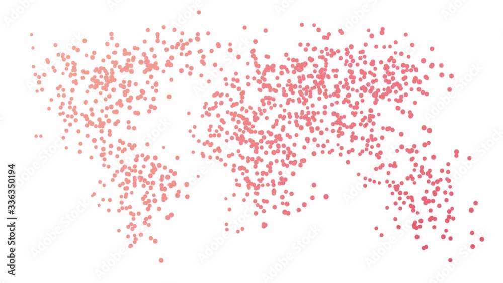 Wall mural red particles group into abstract world map motion background with medical and social themes