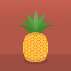 Pineapple on red background. Tropical fruit flat design.