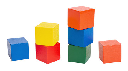 Multi-colored cubes isolated on white background.