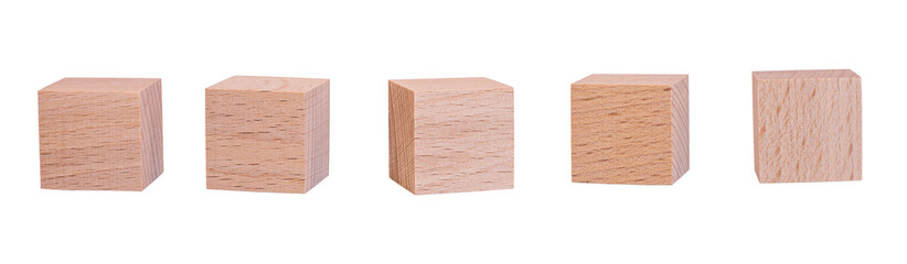Wooden cubes isolated on white background.