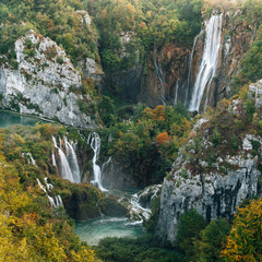 Plitvice waterfall in the mountains