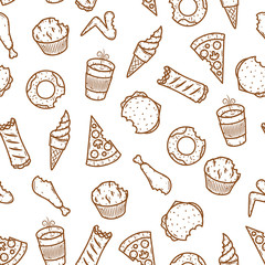 Seamless fast food pattern. Vector fast food pattern.