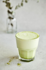 Matcha latte on a bright background