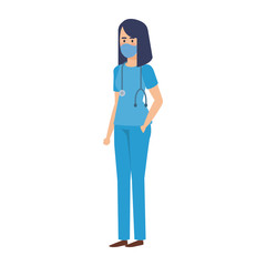 female paramedic with face mask isolated icon vector illustration design