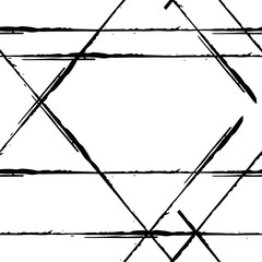 Black ink grunge line vector seamless pattern background. Hand drawn brush stroke style linear criss cross backdrop. Abstract diagonal textured stripe design. Weave effect geometric all over print.
