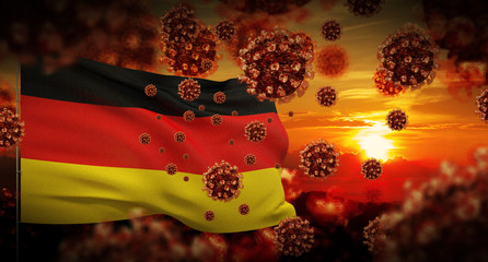 COVID-19 Coronavirus 2019-nCov virus outbreak lockdown concept concept with flag of Germany. 3D illustration.
