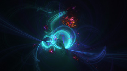 Abstract colorful blue and red glowing shapes. Fantasy light background. Digital fractal art. 3d rendering.