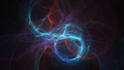 Abstract colorful blue and red glowing shapes. Fantasy light background. Digital fractal art. 3d rendering.