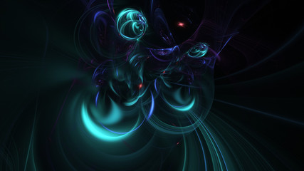 Abstract colorful blue glowing shapes. Fantasy light background. Digital fractal art. 3d rendering.