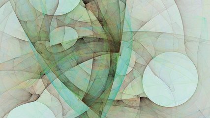 Abstract green and brown chaotic glass shapes. Colorful fractal background. Digital art. 3d rendering.
