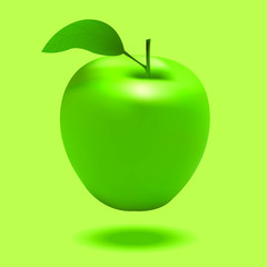 Vector illustration of a green apple and shadow on a green background. 