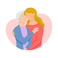 young woman hug her old mother with love, mother and daughter love as family, mother's day concept media