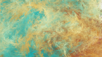 Abstract turquoise and yellow fantastic clouds. Colorful fractal background. Digital art. 3d rendering.