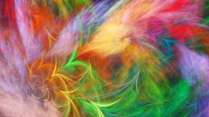 Abstract green and orange fantastic clouds. Colorful fractal background. Digital art. 3d rendering.