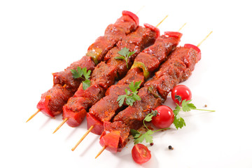 raw beef skewer for barbecue isolated on white background