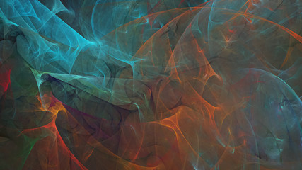 Abstract blue and orange chaotic glass shapes. Colorful fractal background. Digital art. 3d rendering.