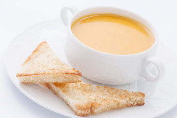 mashed pumpkin soup and toasts