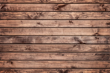 Horizontal brown wood planks. Wooden fence or wall. Abstract trendy modern wood texture background