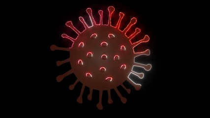 2d animation on alfa channel of lot of coronavirus bacteria flying as one big red Covid-19 sign appearing. Flashing cartoon depicting spread of infectious pathogen worldwide. Danger, lethal disease.